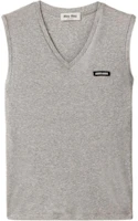 (Women) MIU MIU Grey V-Neck Sleeveless Pullover Vest with Logo Design MJT701-133O-F0031-S-OOO (Women) MIU MIU Grey V-Neck Sleeveless Pullover Vest with Logo Design MJT701-133O-F0031-S-OOO