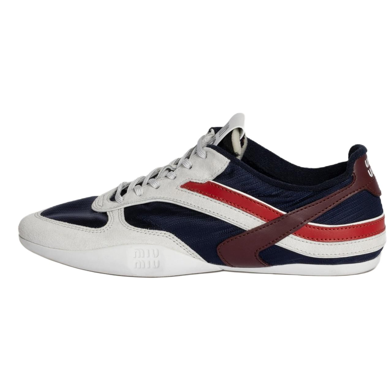 (Women) MIU MIU Gymnasium Low-Top Casual Sneakers Blue/Red Fashion Shoes. 5E428E_71L_F001Z_F_A005