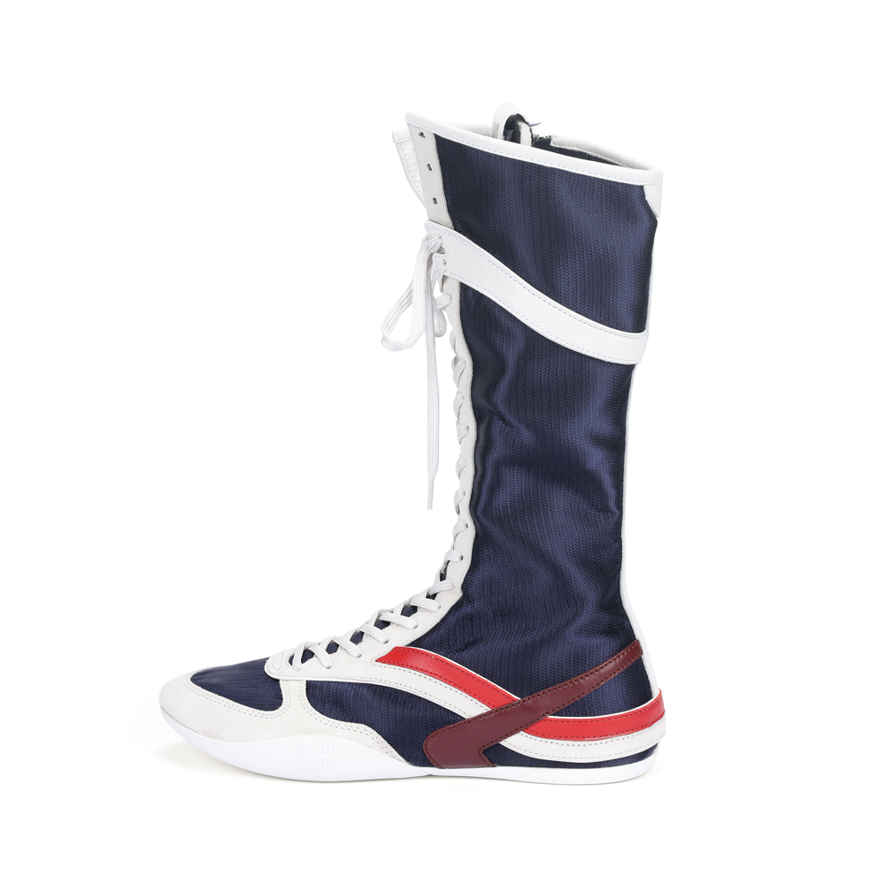 (Women) MIU MIU Gymnasium SS25 Blue High-Top Lace-Up Sneakers for Women. 5W429E_71L_F001Z_F_A005