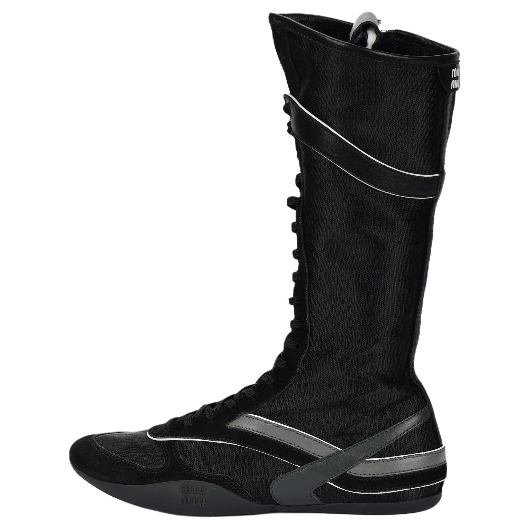 (Women) MIU MIU Gymnasium SS25 High-Top Boots Black Suede & Fabric 5W429E_71L_F0A13_F_A005