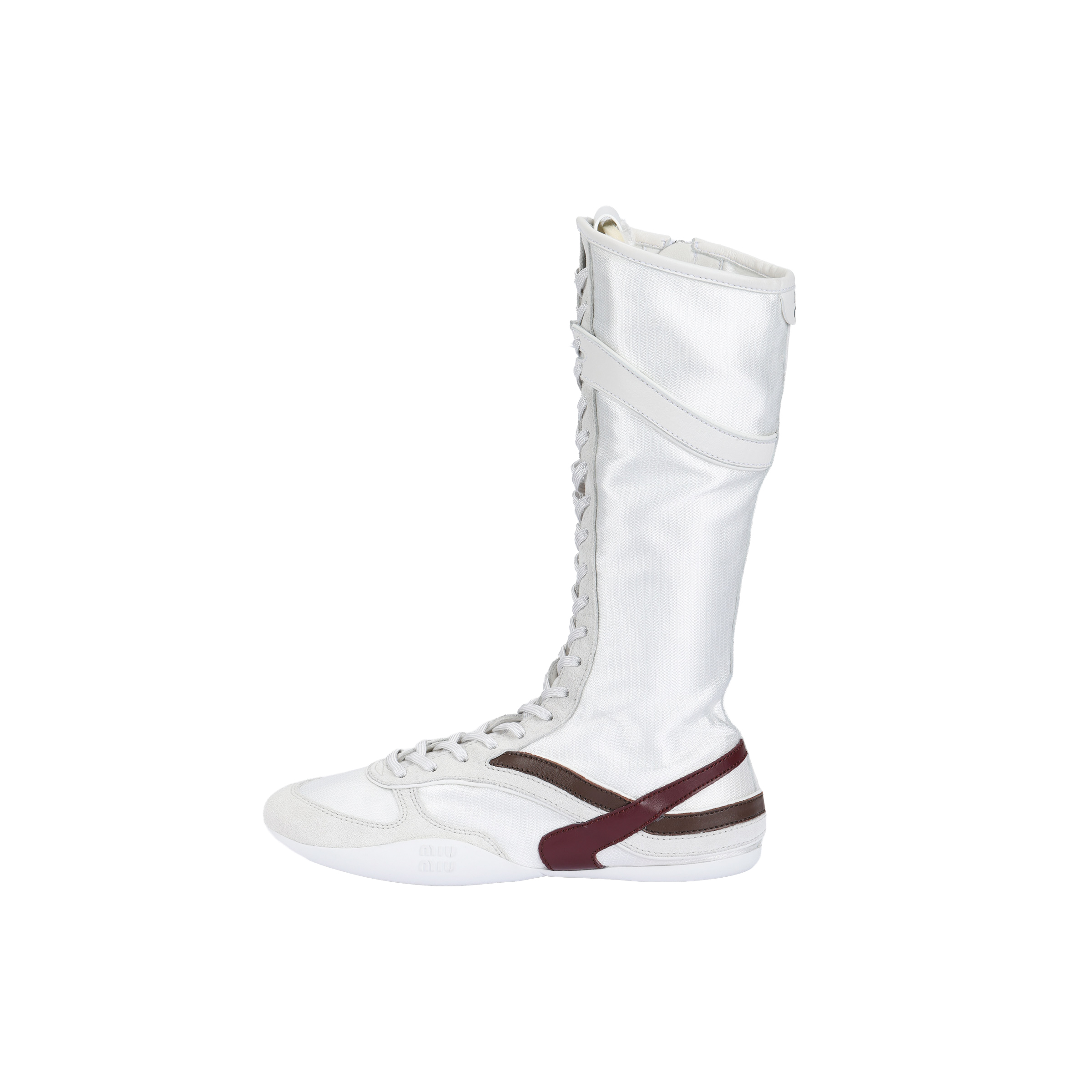 (Women) MIU MIU Gymnasium SS25 White Red High-Top Sneakers Tech Fabric Suede. 5W429E_71L_F0X97_F_A005