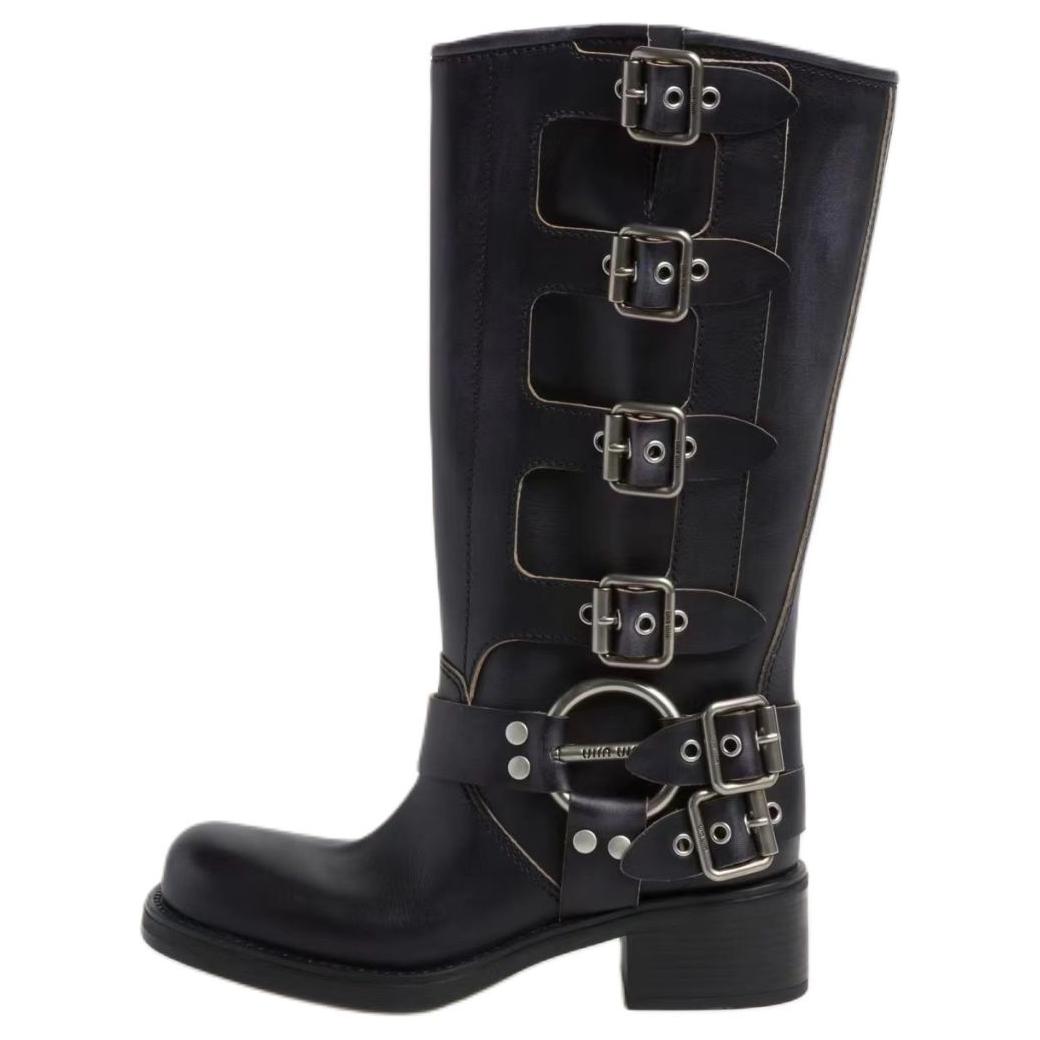 (Women) MIU MIU High-Top Boot 'Black Leather Logo Buckle' 5W792D_3F33_F0002_F_A050