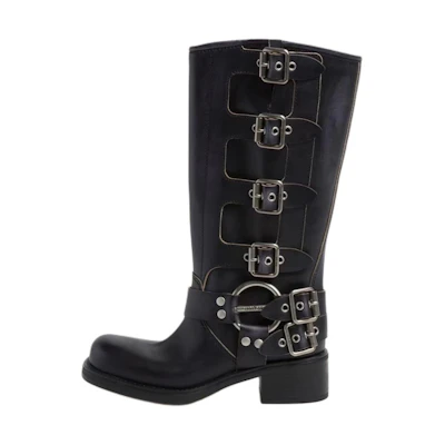 (W) MIU MIU High-Top Boot 'Black Leather Logo Buckle'