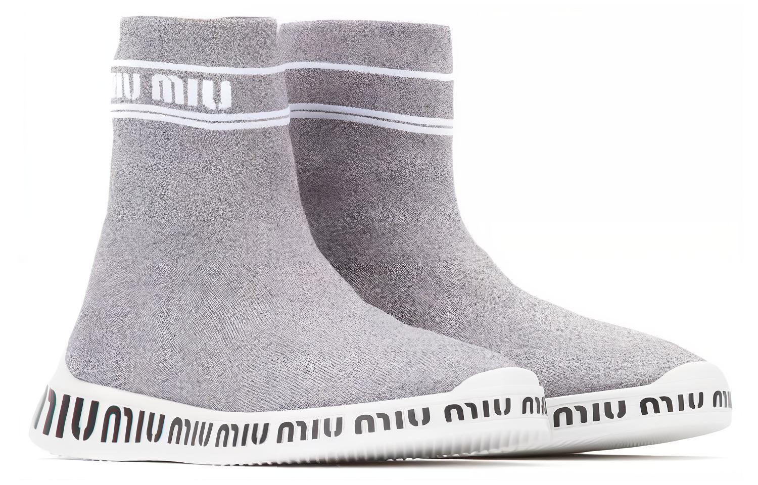 (W) MIU MIU High-Top Sock Sneaker 'Silver Grey' 圖 3