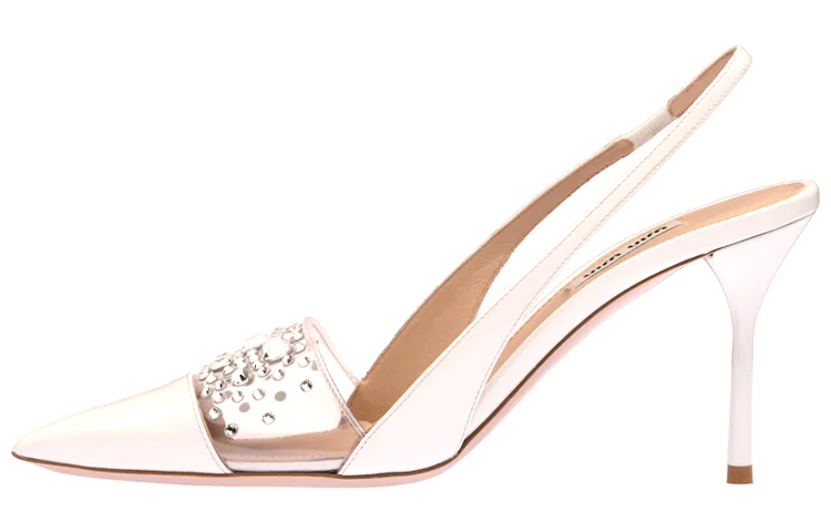 (W) MIU MIU High Heel 'Crystal Embellished Strap - White'