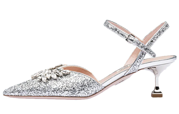 (W) MIU MIU High Heel 'Glitter Silver'