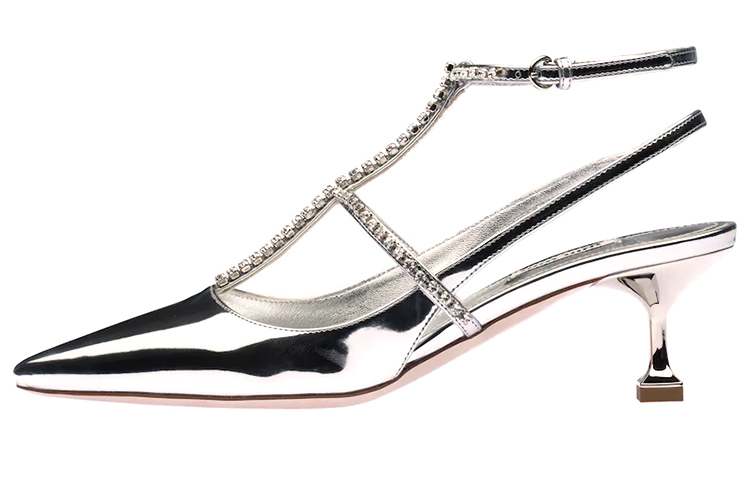 (W) MIU MIU High Heel 'Metallic Silver Fabric'
