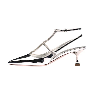 (W) MIU MIU High Heel 'Metallic Silver Fabric'