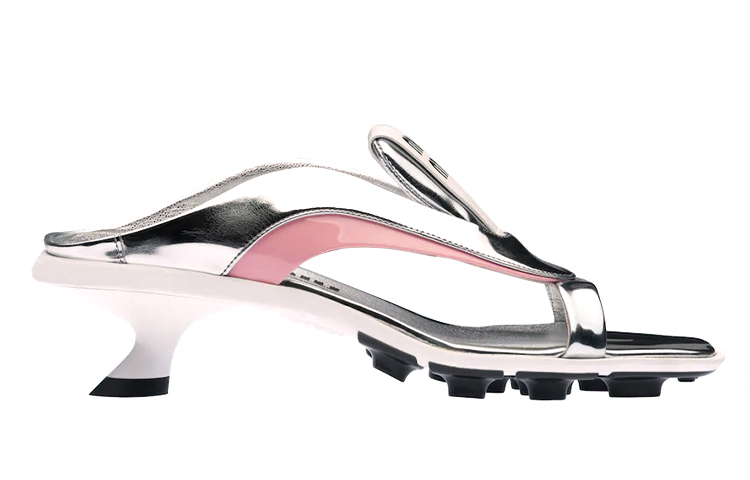 (W) MIU MIU High Heel Fashion Slide 'Metallic Weave Silver Pink' 圖 2