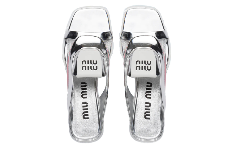 (W) MIU MIU High Heel Fashion Slide 'Metallic Weave Silver Pink' 圖 4