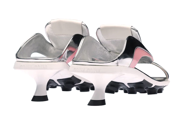 (W) MIU MIU High Heel Fashion Slide 'Metallic Weave Silver Pink' 圖 5