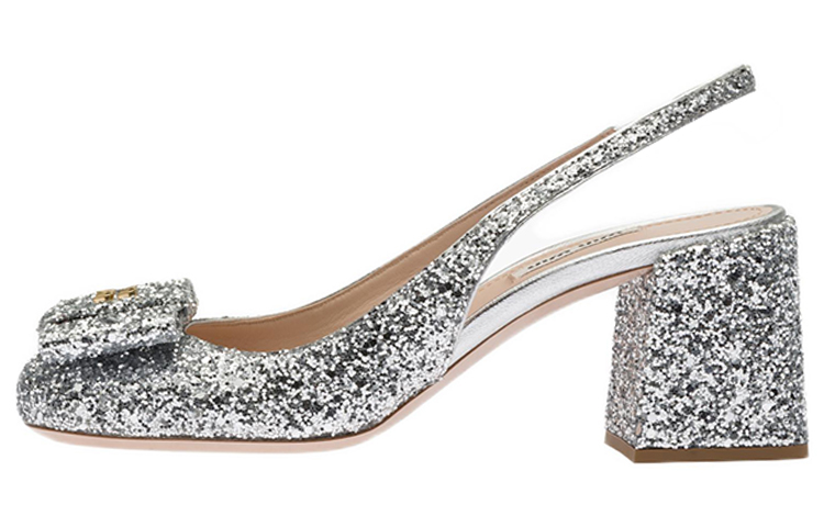 (W) MIU MIU High Heels 'Silver Glitter Bow'