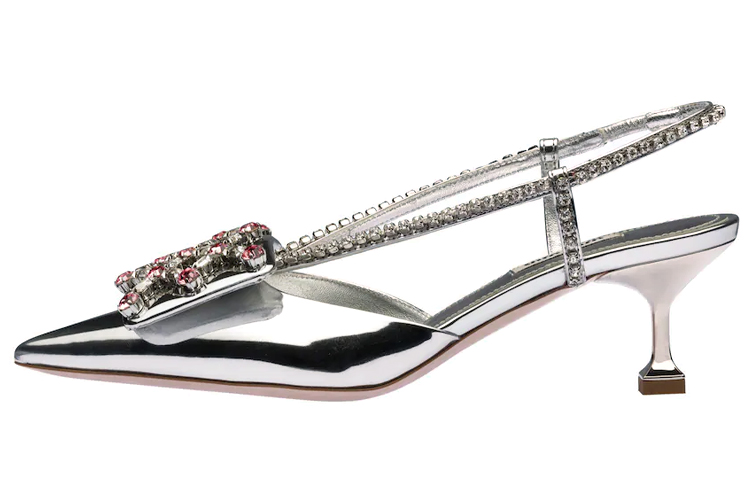 Buy (W) MIU MIU Tacones Altos con Tejido Metálico y Correa Trasera 'Plateado' 5I537D_3LFO_F0118_F_055