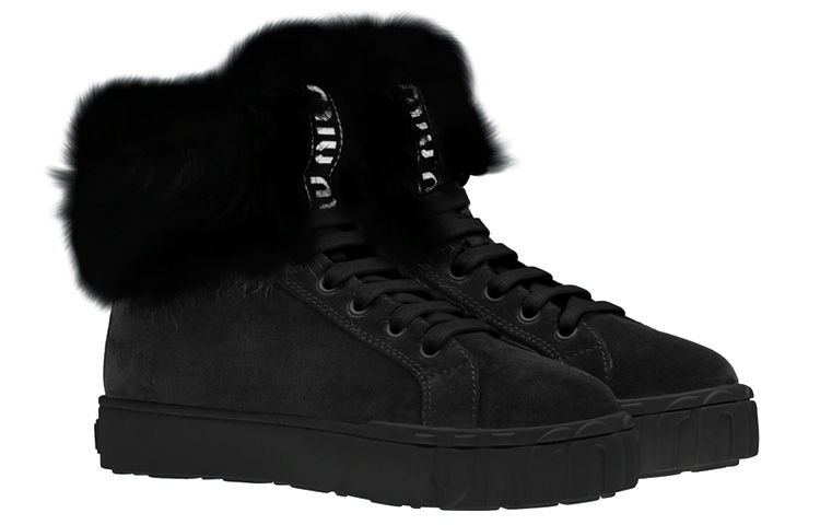 (W) MIU MIU High-Top Sneakers 'Black Shearling Suede' 圖 3