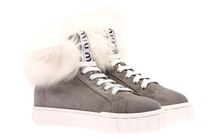 (W) MIU MIU High-Top Sneakers 'White Grey Shearling' 圖 3