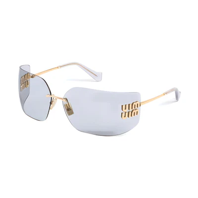 (Women) MIU MIU Irregular Gold Frame Metal Sunglasses for Women. SMU54Y_E5AK_FE30B_C_080
