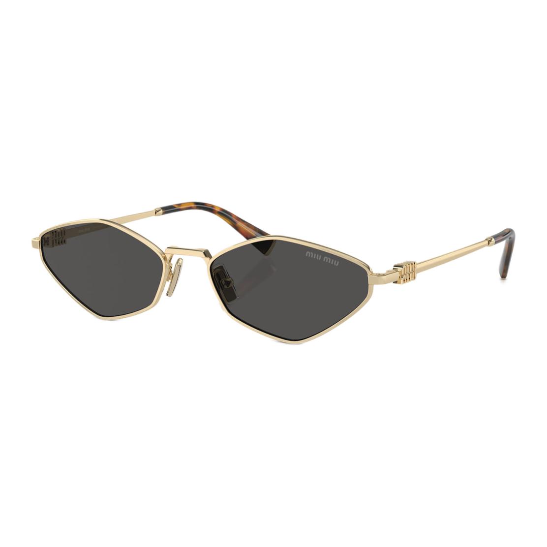(Women) MIU MIU Irregular Shaped Sunglasses for Women in Gold with Logo Design. MU56ZS
