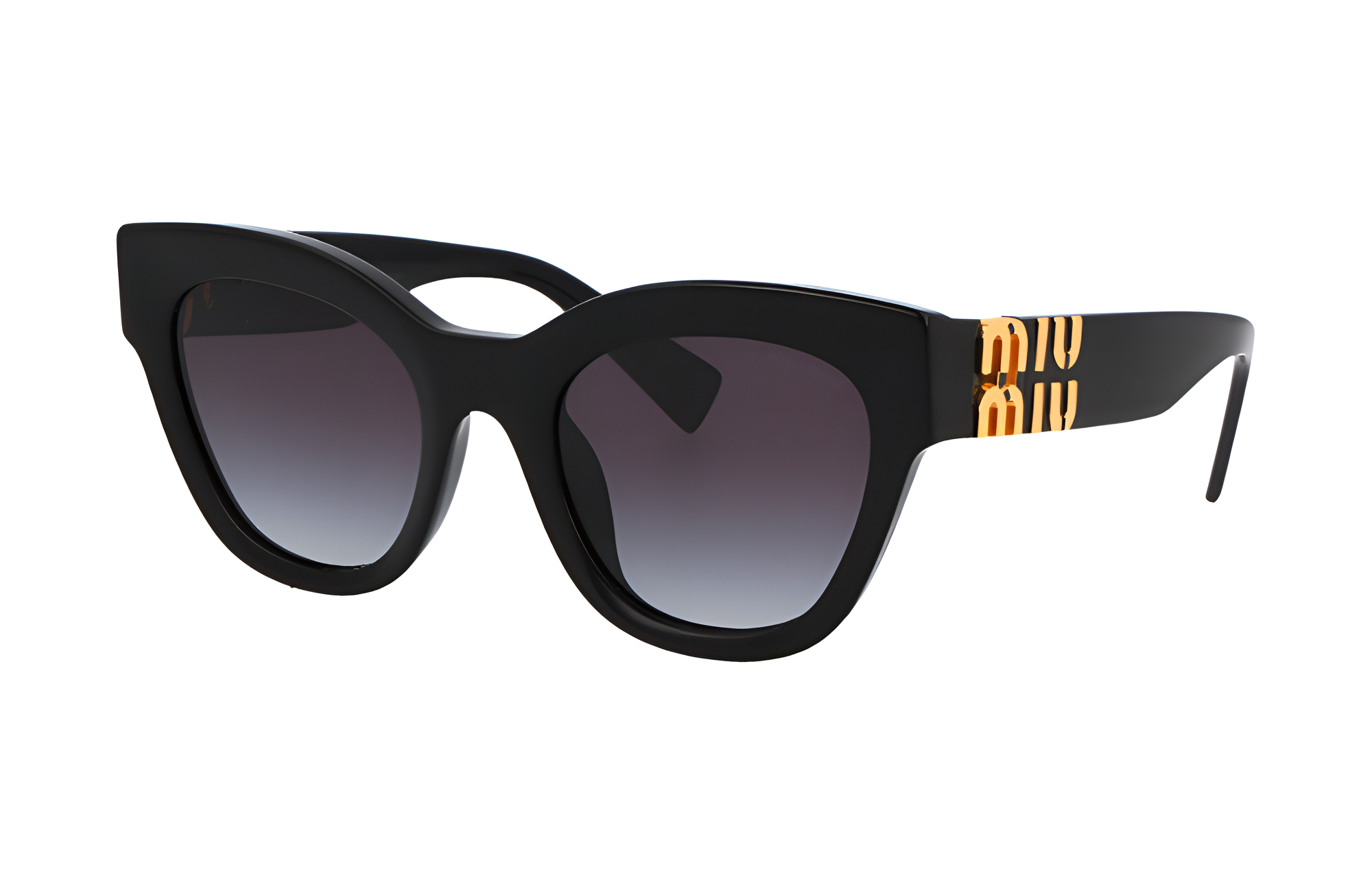 (Women) MIU MIU Irregular Shaped Sunglasses with Logo Detail for Women - Black 2.077402E+7