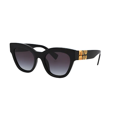 (Women) MIU MIU Irregular Shaped Sunglasses with Logo Detail for Women - Black 2.077402E+7