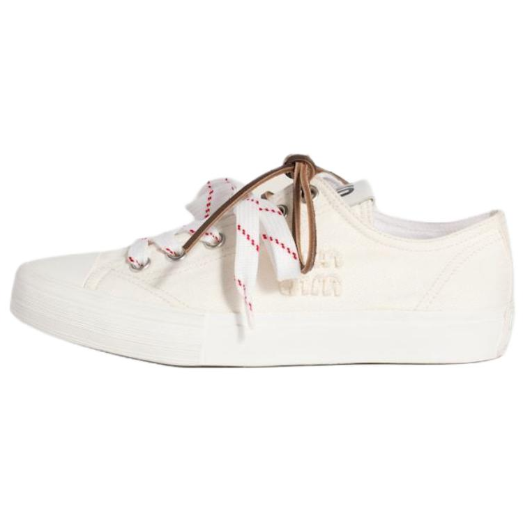 (Women) MIU MIU Ivory Canvas Low-Top Lace-Up Washed Denim Sneakers 5E384E_CSL_F0304_F_005