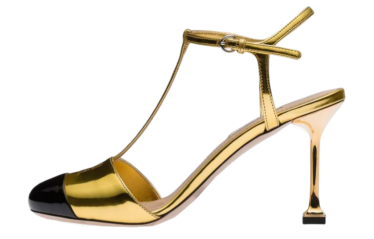 (W) MIU MIU Killer Heel 'Gold Patent with Back Strap'