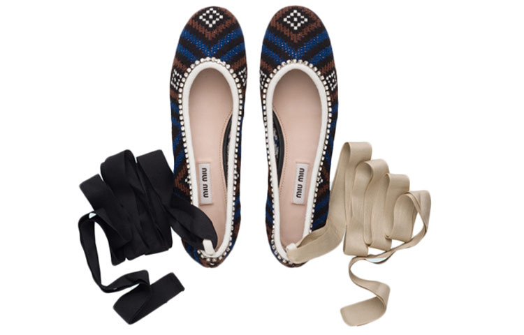 (W) MIU MIU Knit Ballet Flats 'Black Blue' 圖 3