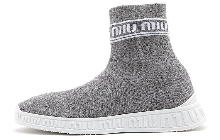 (Women) MIU MIU Knit Logo Sock High-Top 'Grey' 5T070C_3L1B_F0QBW