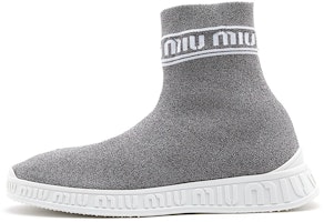 (Women) MIU MIU Knit Logo Sock High-Top 'Grey' 5T070C_3L1B_F0QBW (Women) MIU MIU Knit Logo Sock High-Top 'Grey' 5T070C_3L1B_F0QBW