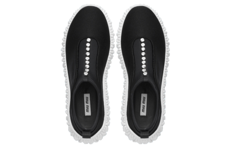 (W) MIU MIU Knit Slip-On Sneakers 'Black' 圖 5