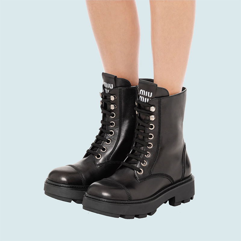 (W) MIU MIU Leather Ankle Boots 'Black' 圖 5