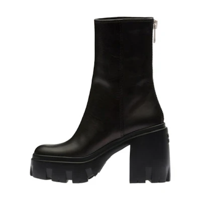 (W) MIU MIU Leather Ankle Boots 'Black Chunky Heel'