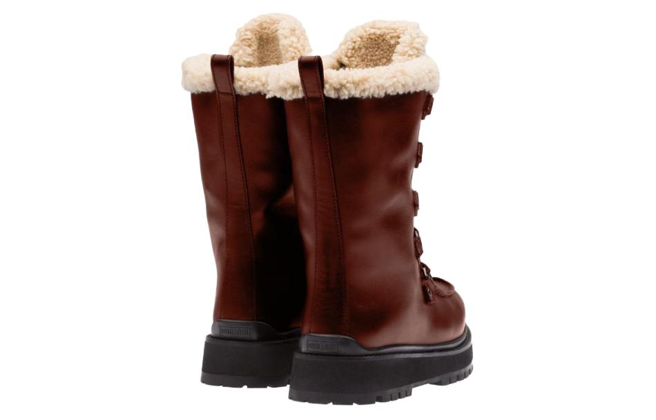 (W) MIU MIU Leather Ankle Boots 'Brown' 圖 4