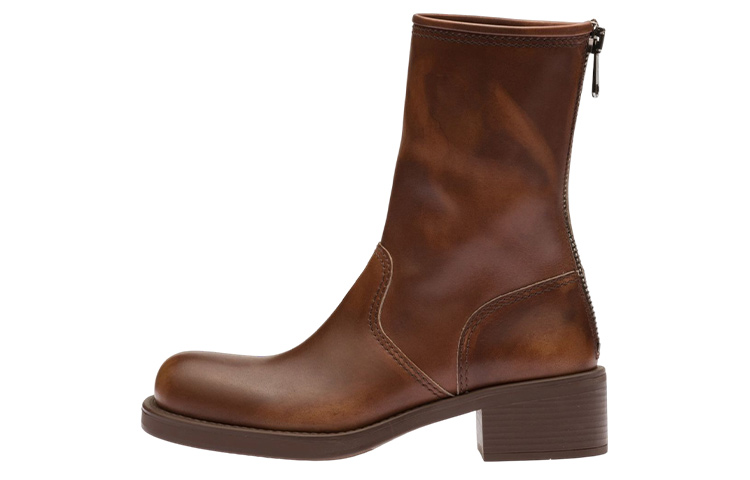 (W) MIU MIU Leather Ankle Boots 'Brown Fashion'