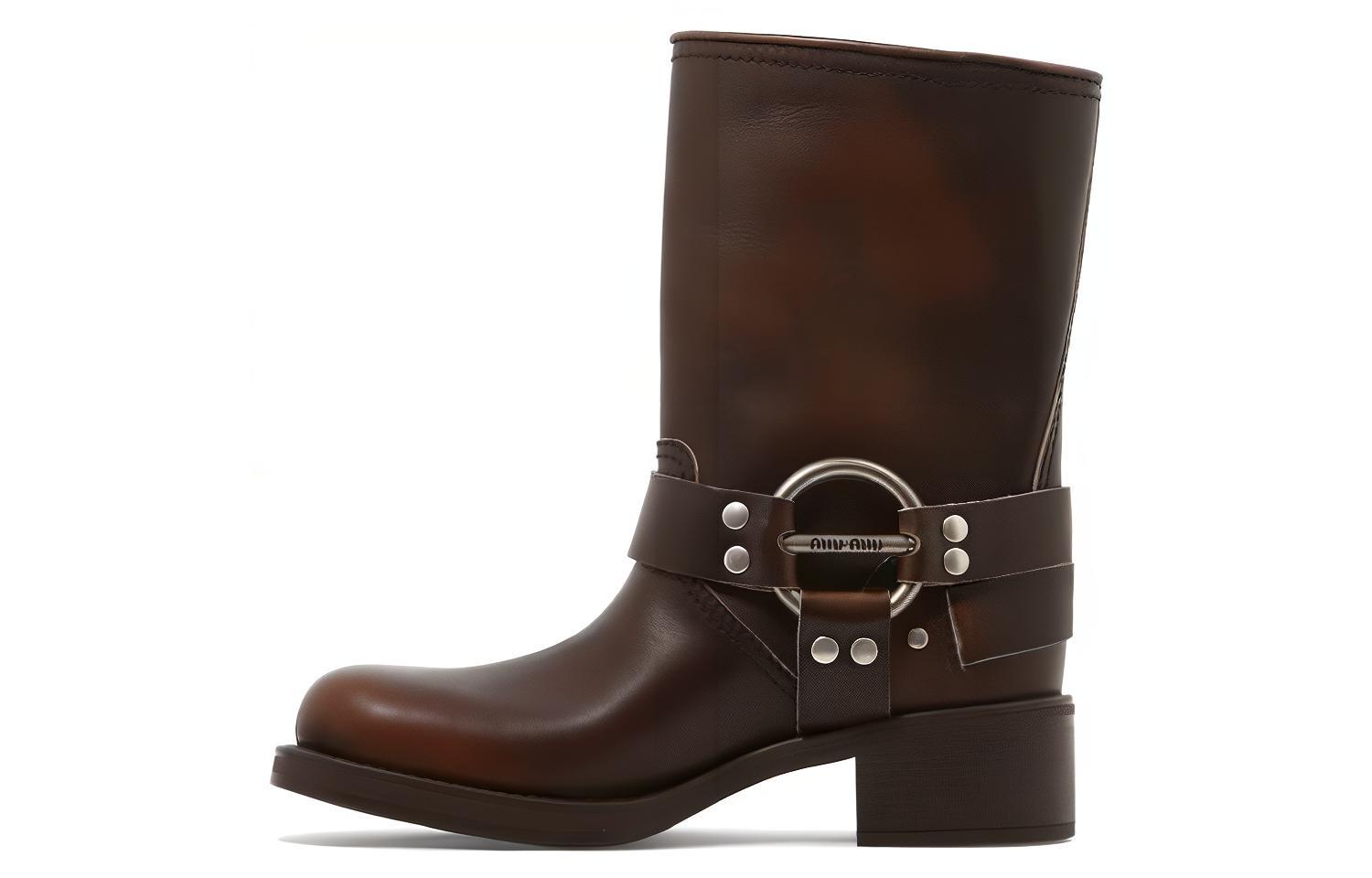 Buy (W) MIU MIU 棕色时尚皮革短靴 5U845D_3F33_F0192