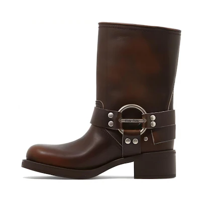(W) MIU MIU Leather Ankle Boots 'Brown Fashion'