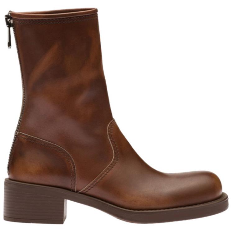 (W) MIU MIU Leather Ankle Boots 'Brown Fashion' 圖 2