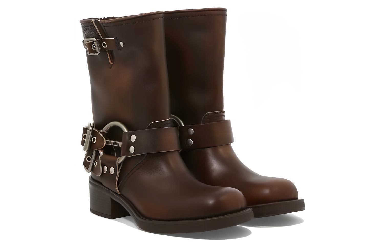 (W) MIU MIU Leather Ankle Boots 'Brown Fashion' 圖 3
