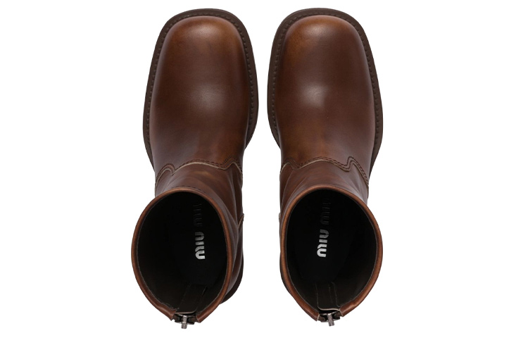 (W) MIU MIU Leather Ankle Boots 'Brown Fashion' 圖 4