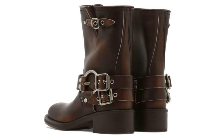 (W) MIU MIU Leather Ankle Boots 'Brown Fashion' 圖 4