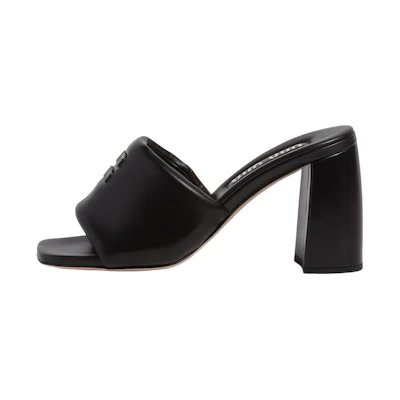 (W) MIU MIU Leather Block-Heel Slide 'Black'