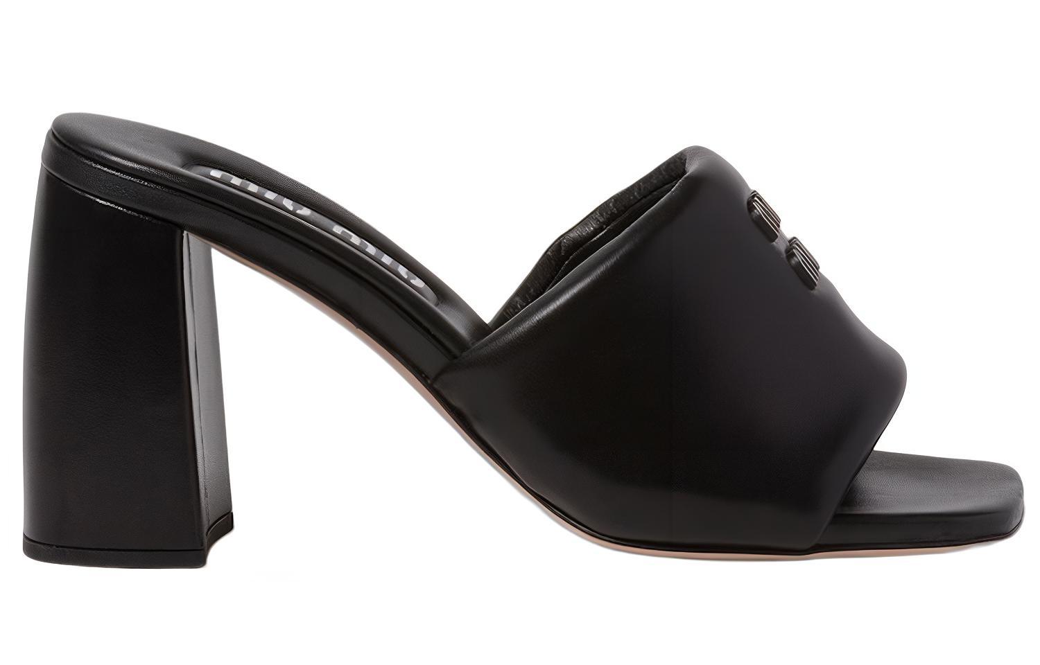 Order (W) ミュウミュウ レザーブロックヒールスライド (黒) 5XX614_011_F0002_F_085