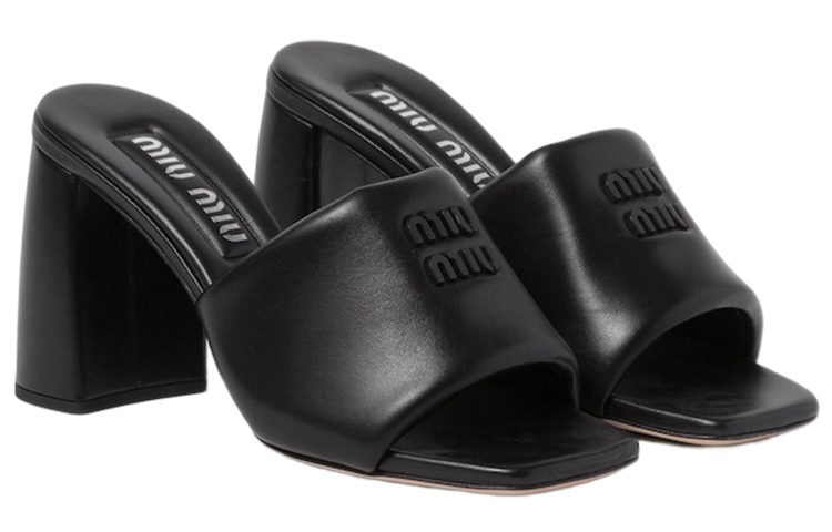 Lookbook (W) ミュウミュウ レザーブロックヒールスライド (黒) 5XX614_011_F0002_F_085