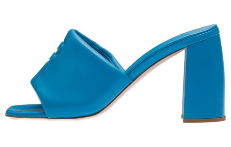 Buy (W) MIU MIU Leren Blokhak Vierkante Neus Slide ''Blauwe Mode'' 5XX614_011_F0013_F_085