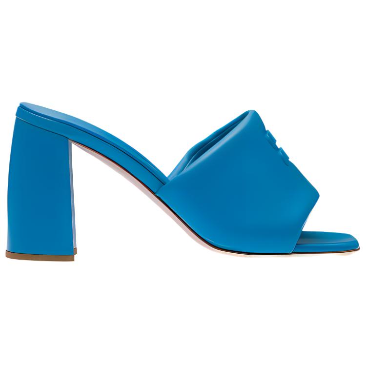 Order (W) MIU MIU Leren Blokhak Vierkante Neus Slide ''Blauwe Mode'' 5XX614_011_F0013_F_085
