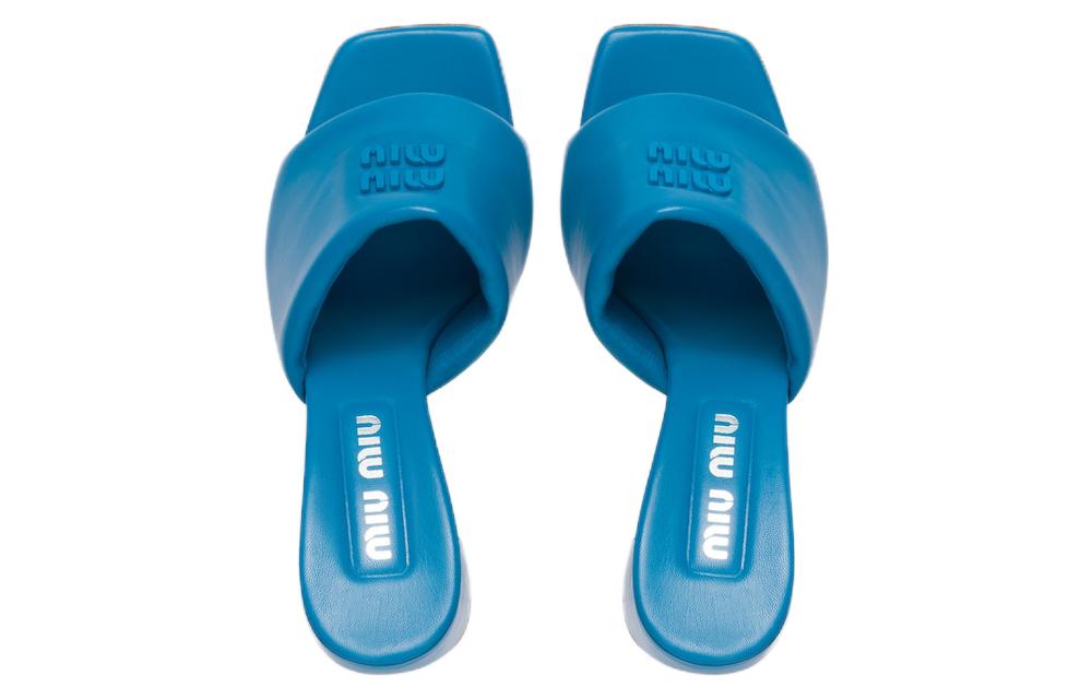 Shop (W) MIU MIU Leren Blokhak Vierkante Neus Slide ''Blauwe Mode'' 5XX614_011_F0013_F_085