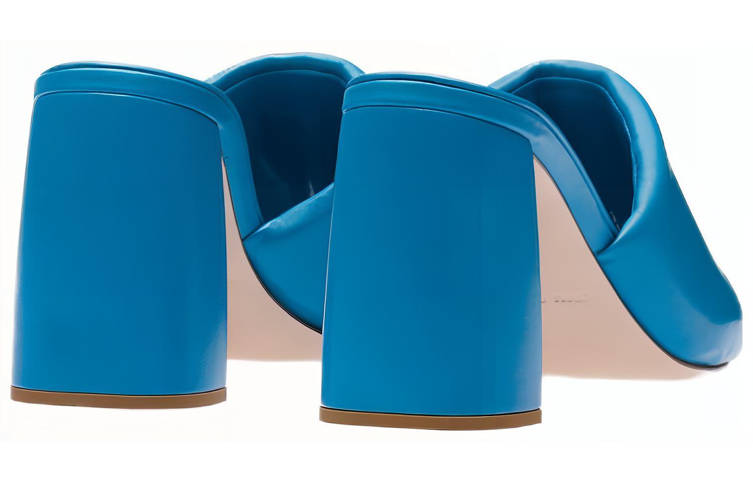 Purchase (W) MIU MIU Leren Blokhak Vierkante Neus Slide ''Blauwe Mode'' 5XX614_011_F0013_F_085