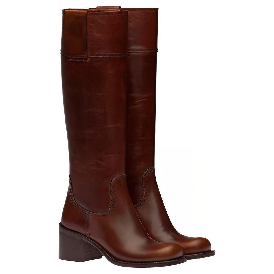 (W) MIU MIU Leather Boots 'Reddish Brown' 圖 4