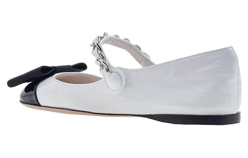 (W) MIU MIU Leather Bow Chain Strap Sneakers 'White' 圖 4