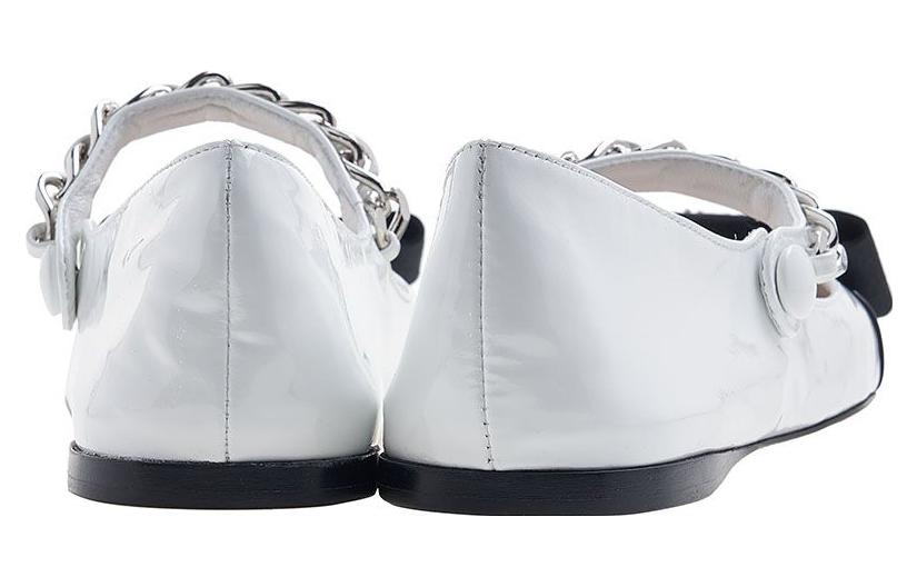 (W) MIU MIU Leather Bow Chain Strap Sneakers 'White' 圖 6