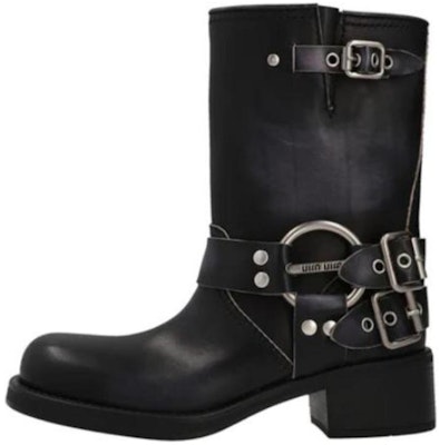 (Women) MIU MIU Leather Buckle Round Toe Boots 'Black' 5U845D_3F33_F0002 Buy (Women) MIU MIU Leather Buckle Round Toe Boots 'Black' 5U845D_3F33_F0002
